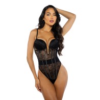 Belle Noir Chantilly Lace & Satin Teddy - Black XL