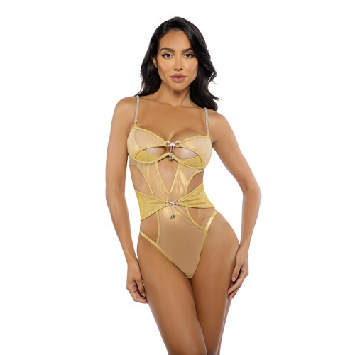 Gilded Beauty Metallic Shimmer Mesh Teddy with Rhinestone Accents - Gold XL