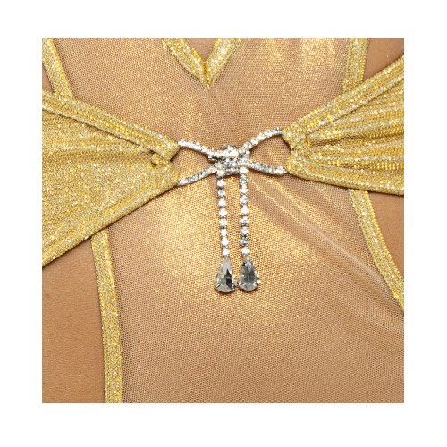 Teddy de Malla Metalizada Brillante con Acentos de Rhinestones - Dorado XL