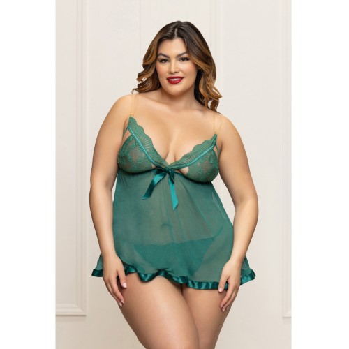 Babydoll de Encaje y Malla con Tirantes Dorados