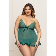 Babydoll de Encaje y Malla con Tirantes Dorados