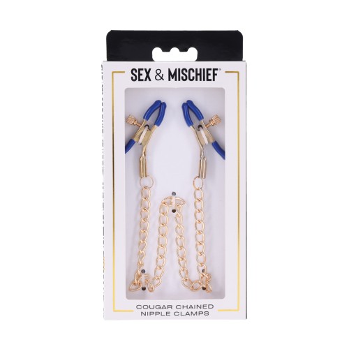 Pinzas para Pezones Cougar con Cadena - Juguete BDSM Elegante