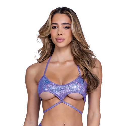 Shimmer Underboob Cutout Top in Lavender XL