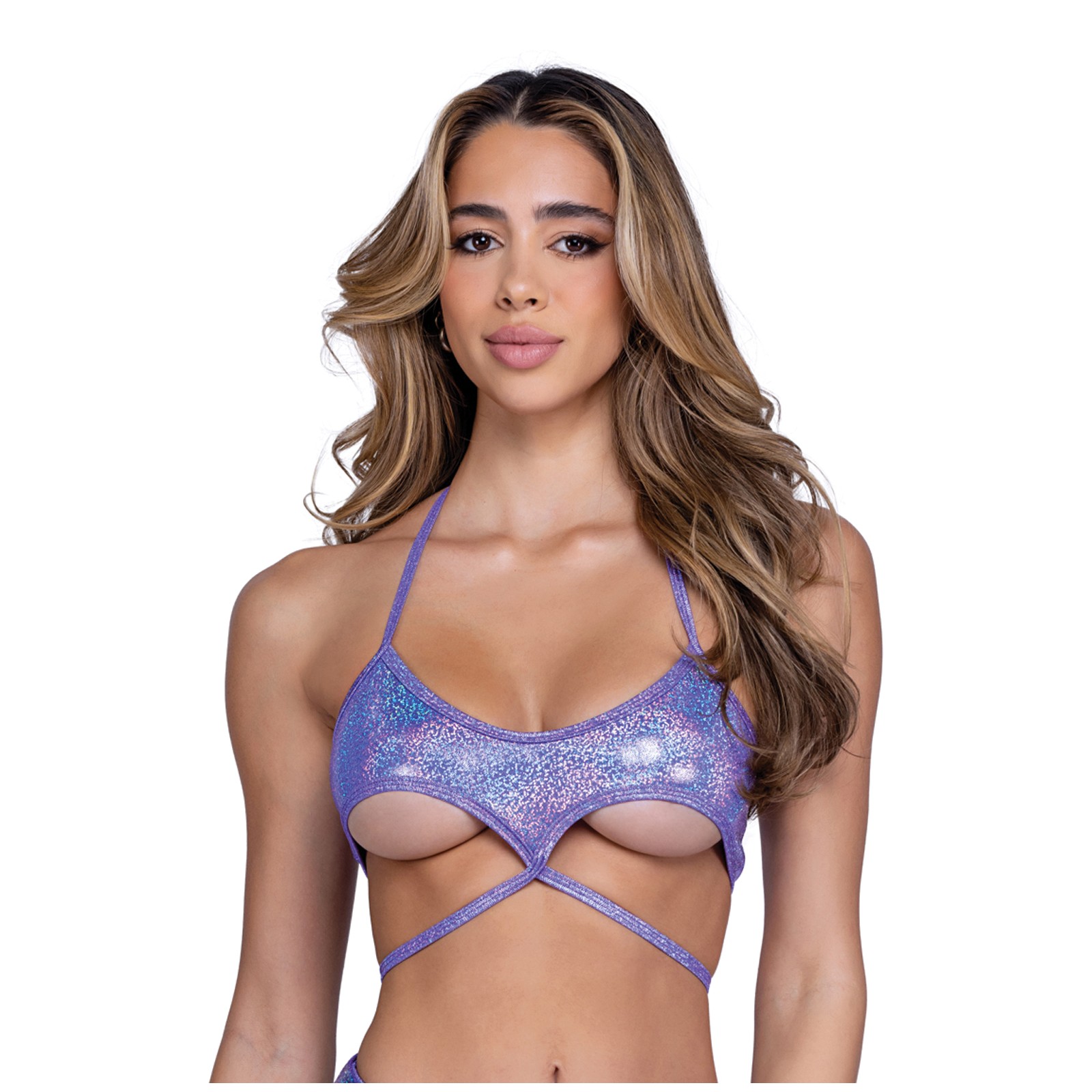 Shimmer Underboob Cutout Top in Lavender XL