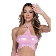 Metallic Iridescent Star Tie Top - Pink