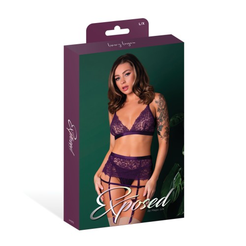 Leather & Lace 3-Piece Bralette Set - Luxurious Plum