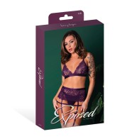 Leather & Lace 3-Piece Bralette Set - Luxurious Plum