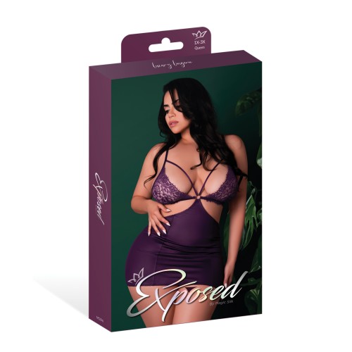 Leather & Lace Stretch Mesh Chemise Set with Thong - 2X