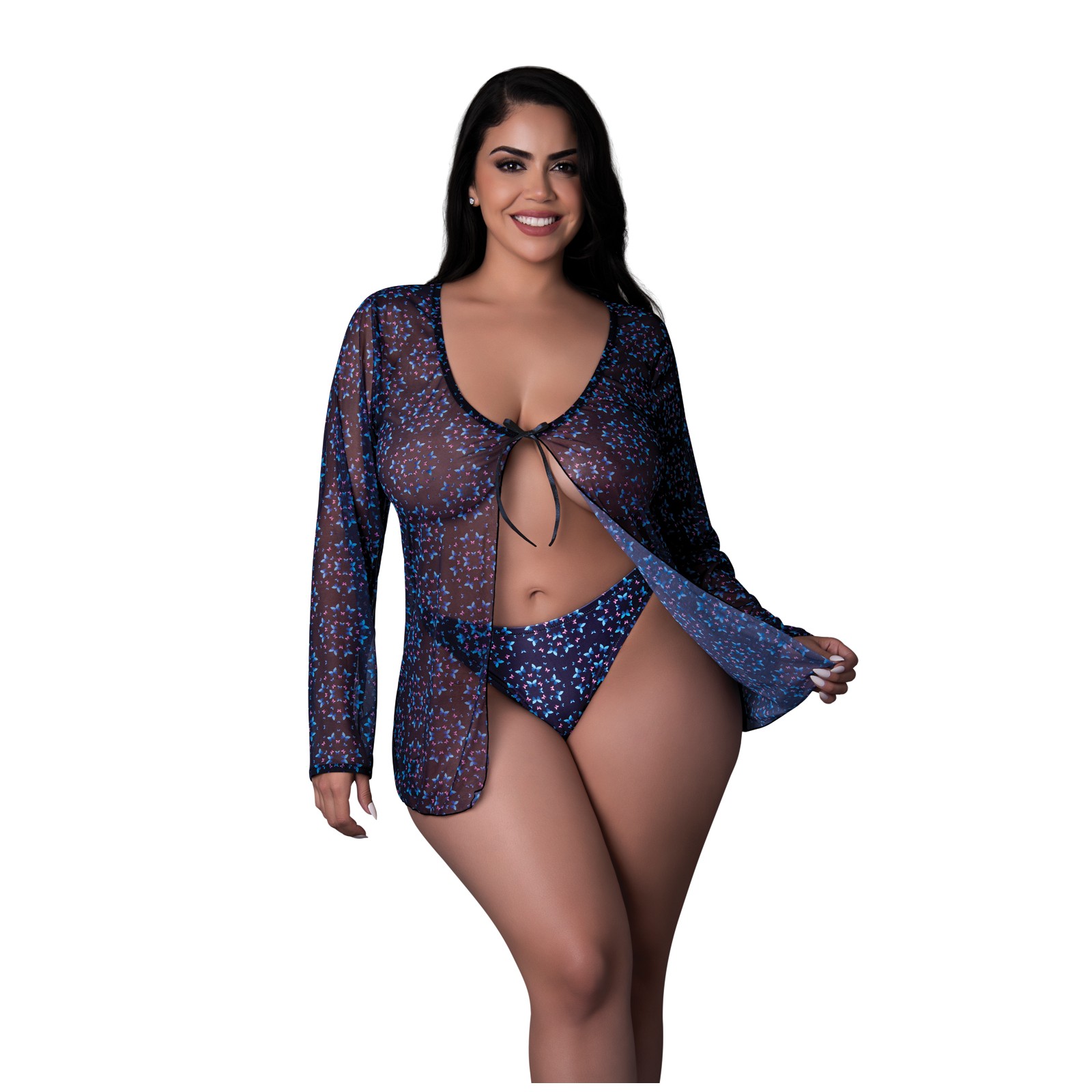 Hazy Dayz Tie Front Top & Thong Set in Black Multi QN