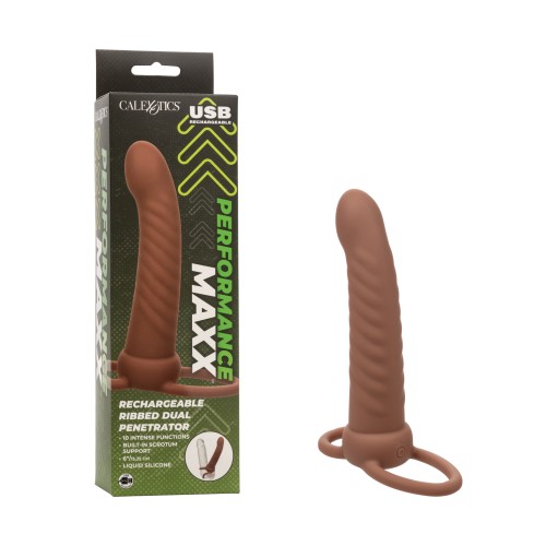 Performance Maxx Rechargeable Ribbed Dual Penetrator - Brown