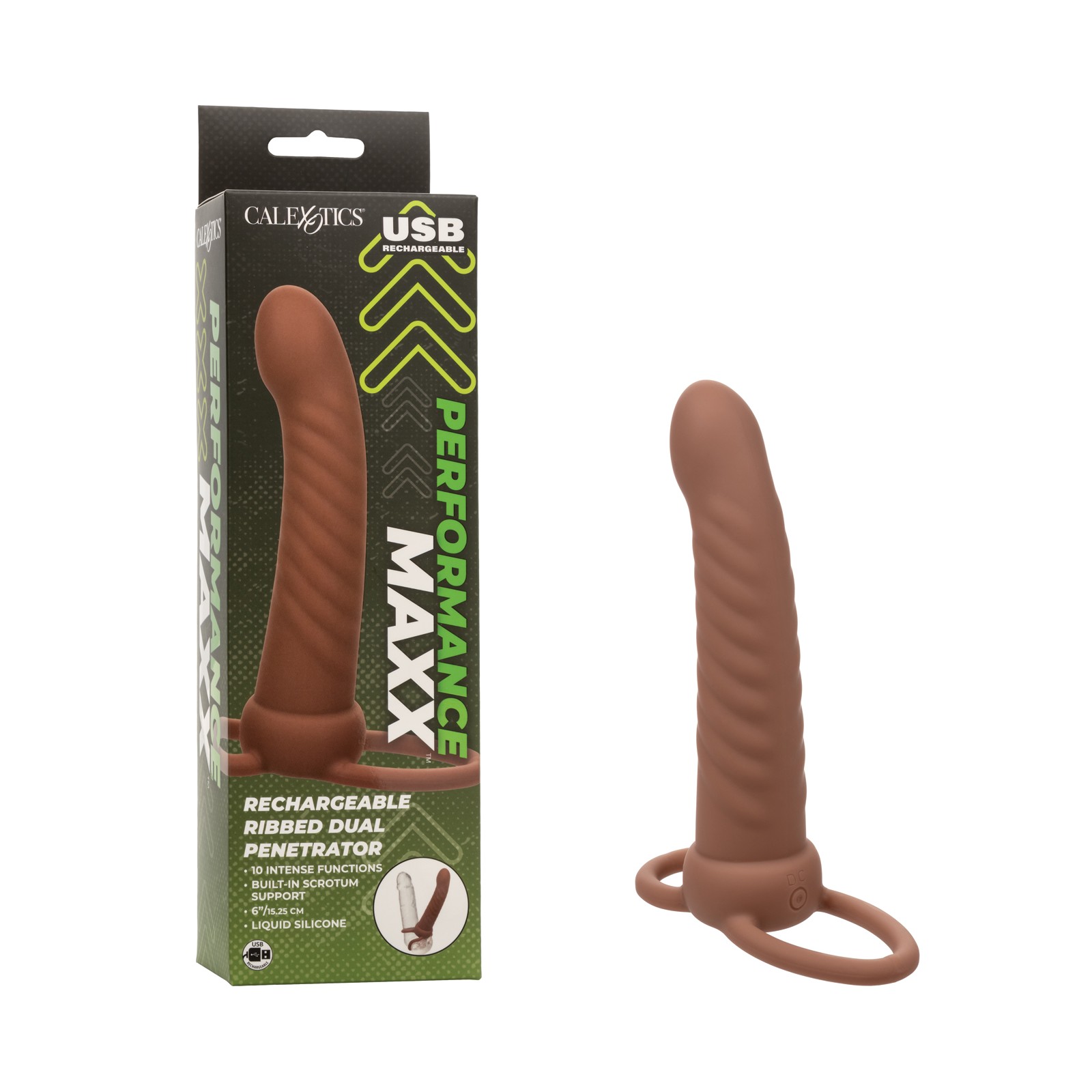 Performance Maxx Rechargeable Ribbed Dual Penetrator - Brown