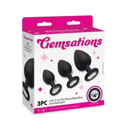 Set de Entrenamiento de 3 Pcs Gemsations de Butt Plugs de Silicona - Negro