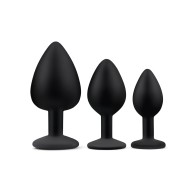 Set de Entrenamiento de 3 Pcs Gemsations de Butt Plugs de Silicona - Negro