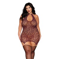 Leopard Pattern Seamless Garter Chemise Cherry Lacquer