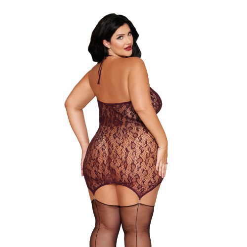 Leopard Pattern Seamless Garter Chemise Cherry Lacquer