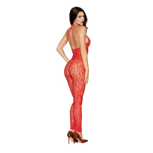 Leopard Pattern Seamless Bodystocking Gold Details Red O/S