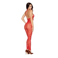 Bodystocking sin Costuras Patrón de Leopardo Detalles Dorados Rojo O/S