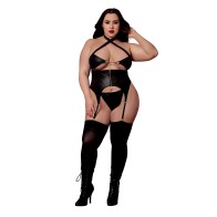 Conjunto Bustier de Cuero Sintético con Tanga Negro Talla Reina