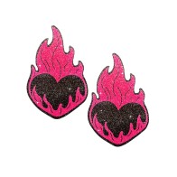 Neva Nude Flaming Heart Glitter Pasties Black/Red