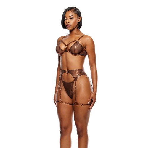 Liquid Metal Mesh Bra Set - Copper LG