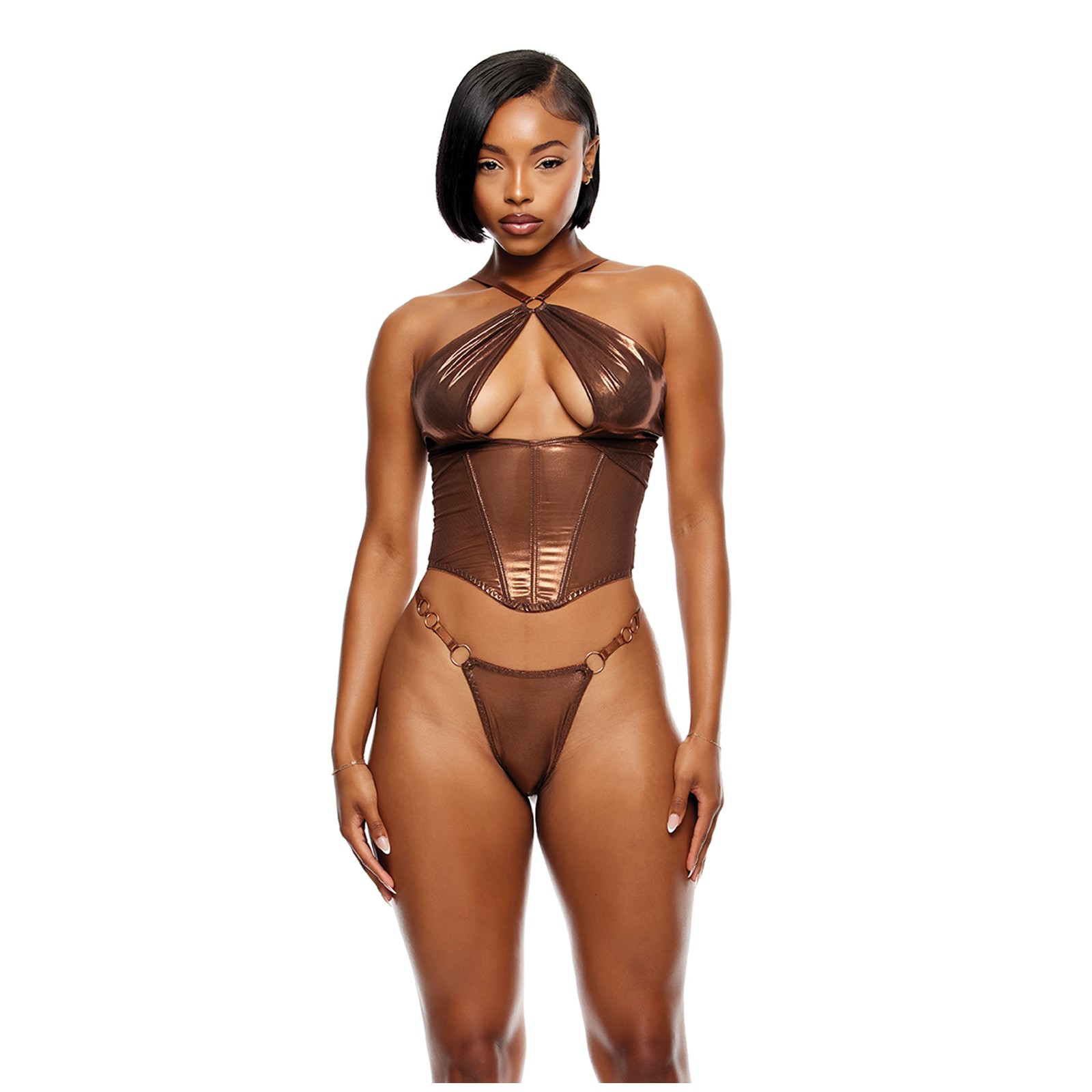 Liquid Metal Metallic Mesh Bustier Set - Metallic Copper SM