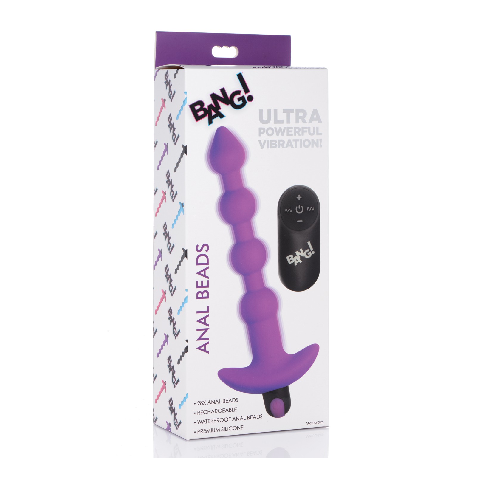 Bang 28X Vibrating Silicone Anal Beads Purple