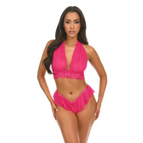 Maylah Lace Mesh Halter Set in Pink