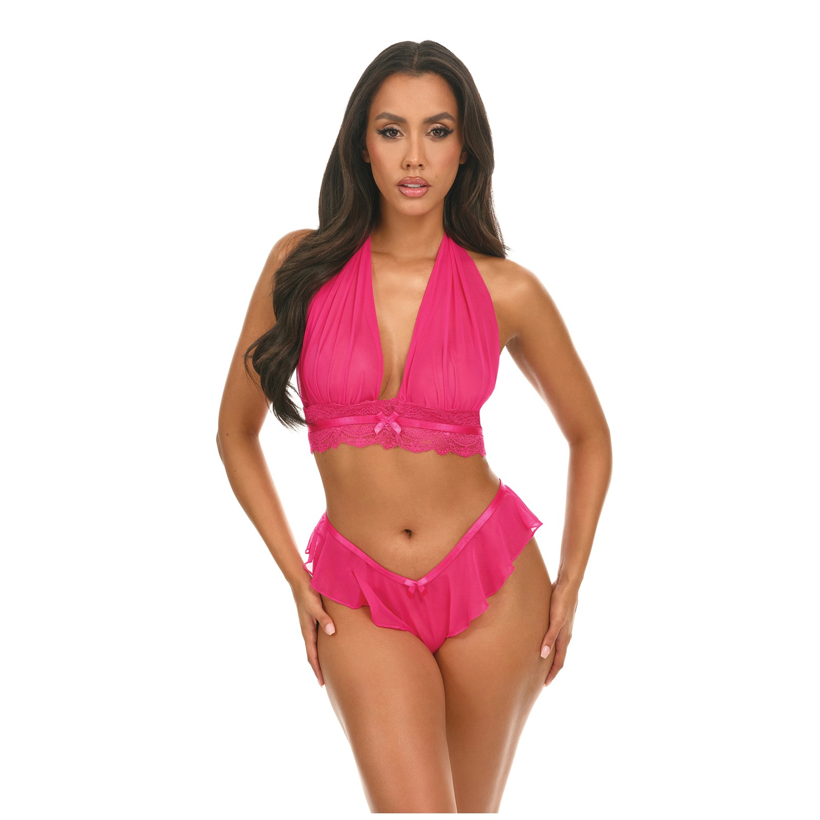 Maylah Lace Mesh Halter Set in Pink