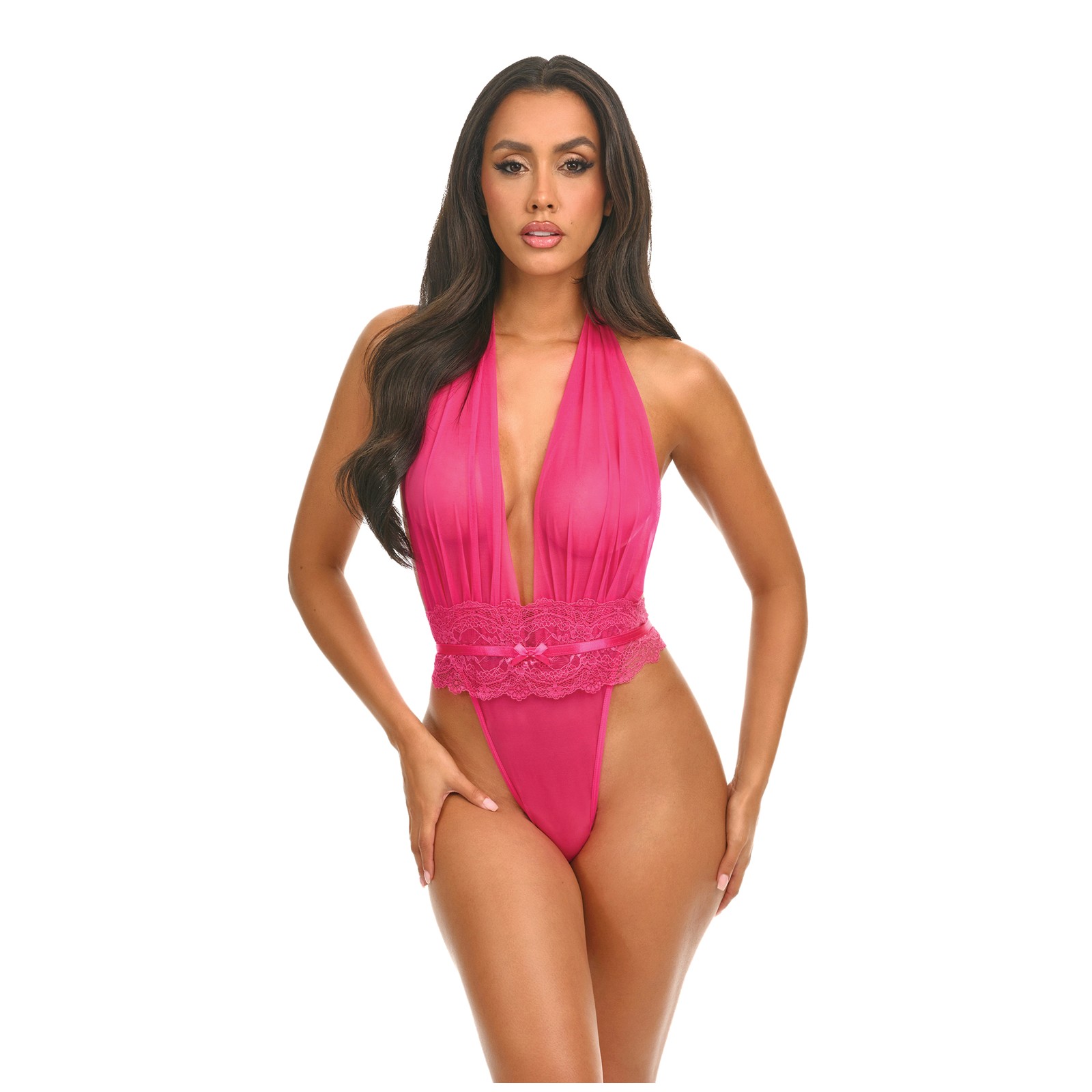 Alluring Mesh & Lace Halter Teddy