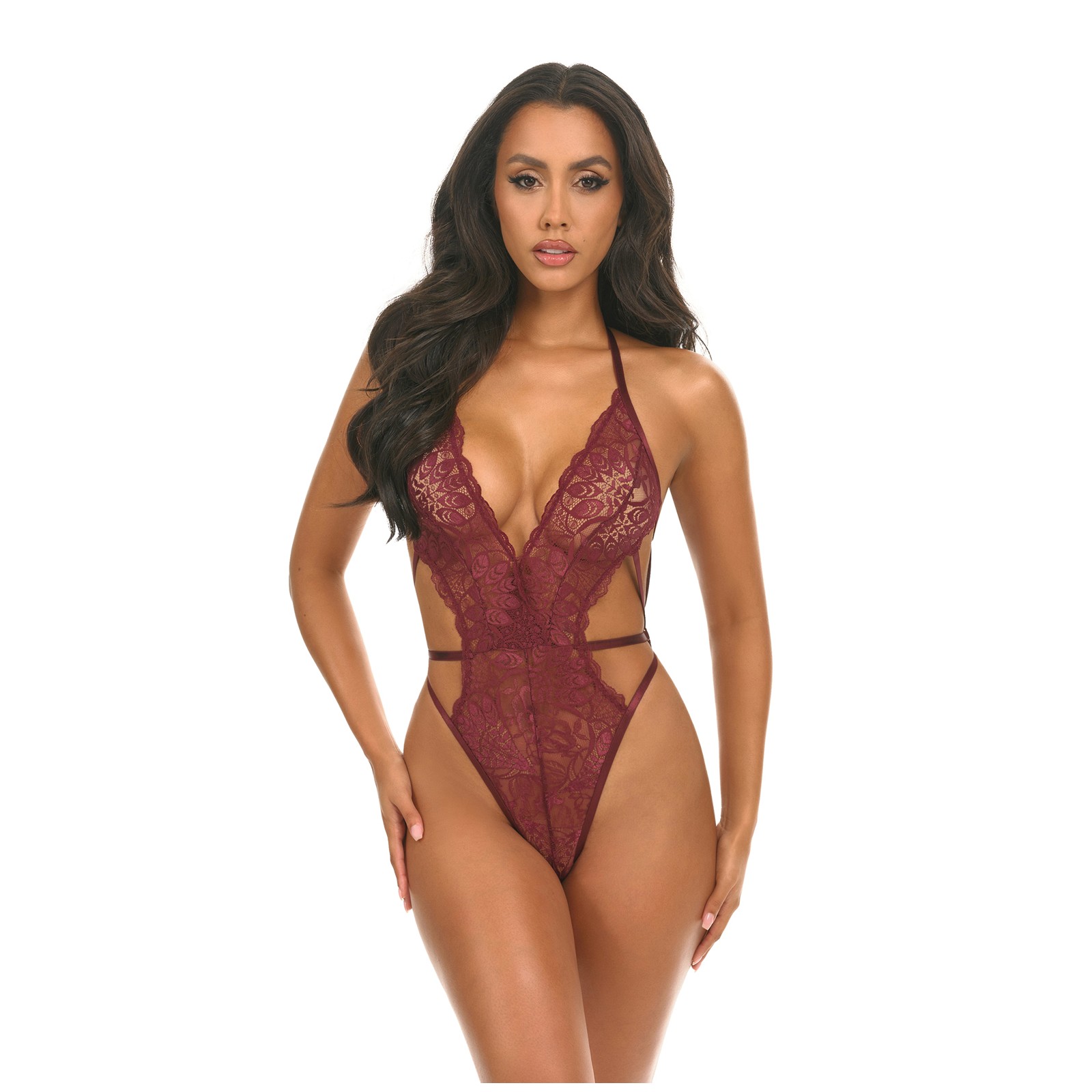 Lina Lace Halter Teddy Zinfandel L XL