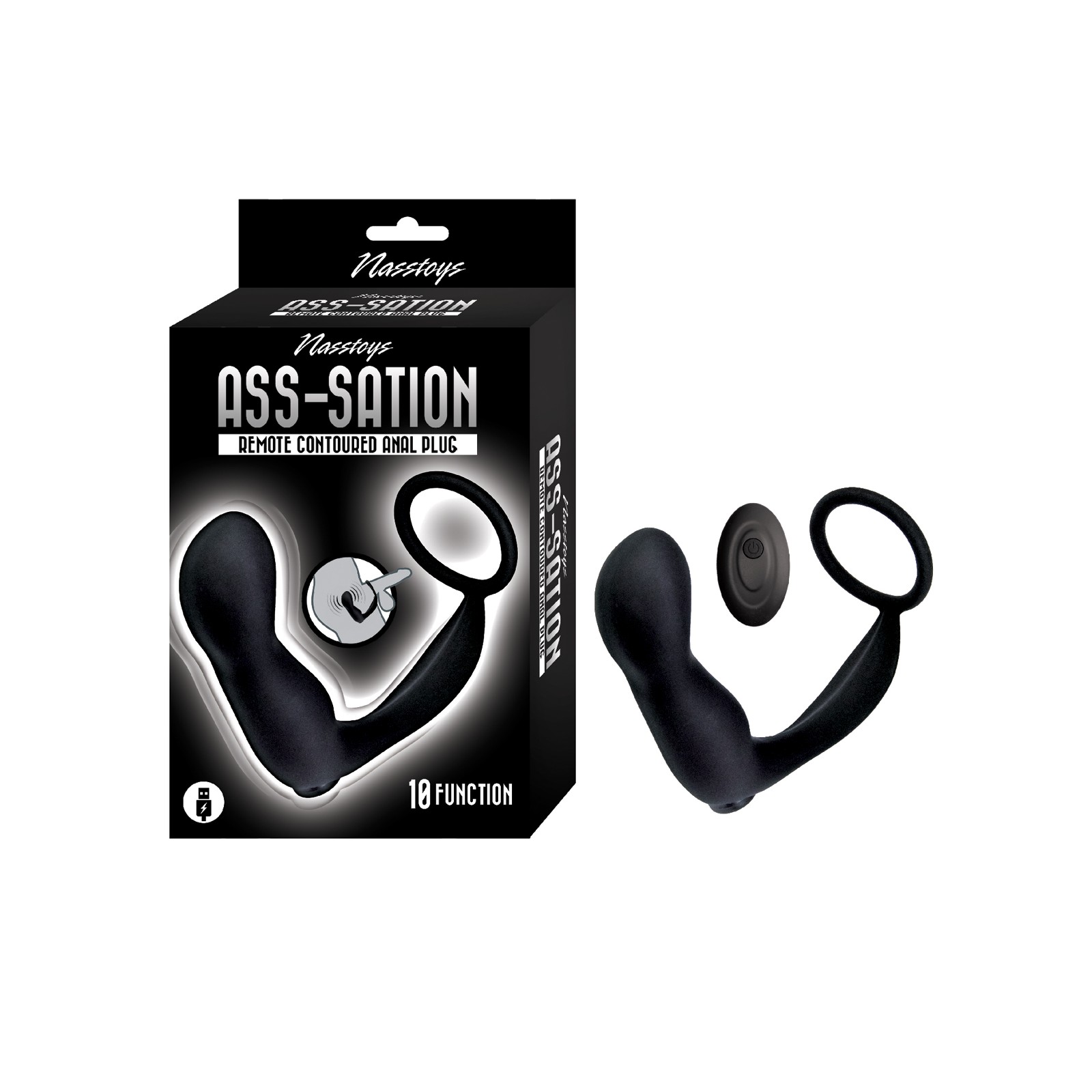 Plug Anal Contorneado Ass-station con Control Remoto - Negro