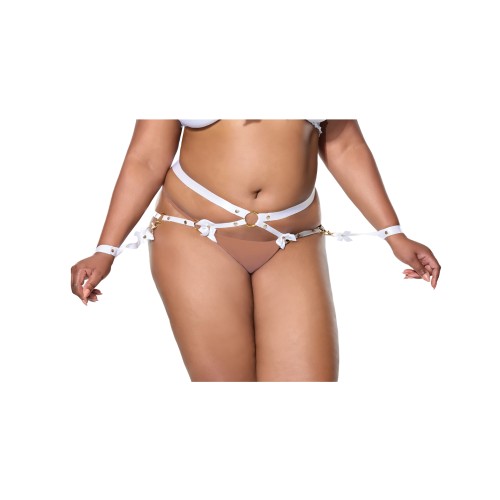 Satin Ribbon Harness and Cuffs Set White Gold