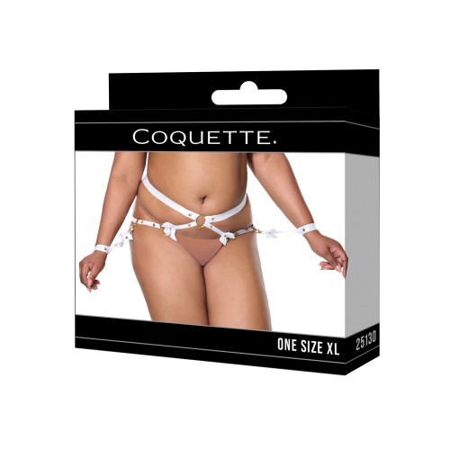 Satin Ribbon Harness and Cuffs Set White Gold