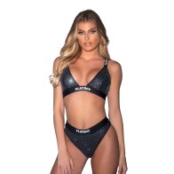 Playboy Disco Fever Rhinestone Bralette Set Black SM