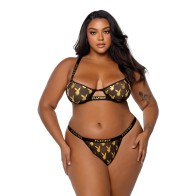 Playboy Gold Foil Bralette and Thong Set - Luxe Seduction