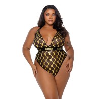 Playboy Bunny Gold Foil Halter Teddy Black Gold