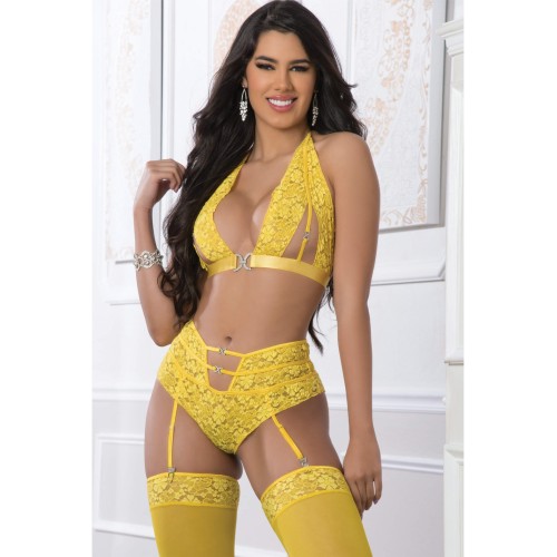 High Waist Lace Garter Panty & Halter Top Set