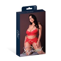 Conjunto de Bralette de Encaje Sugar High con Cinturilla & Panty con Tiras - Rojo 2X