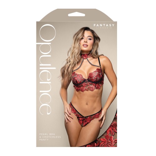 Opulence Embroidered Underwire Bralette Crotchless Panty Red LXL