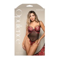 Opulence Embroidered Underwire Open Crotch Teddy Red LXL