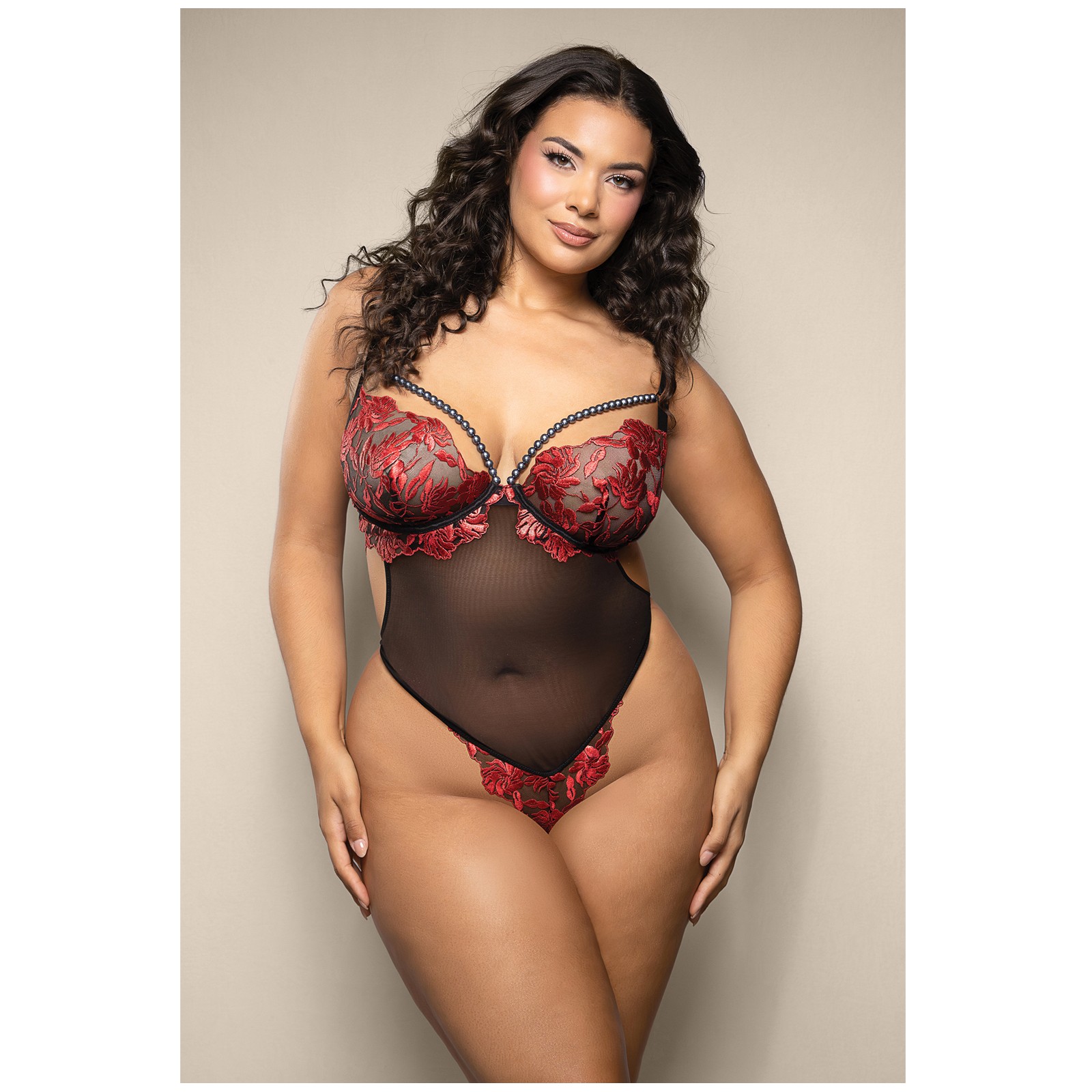 Opulence Embroidered Underwire Crotch Teddy Red QN