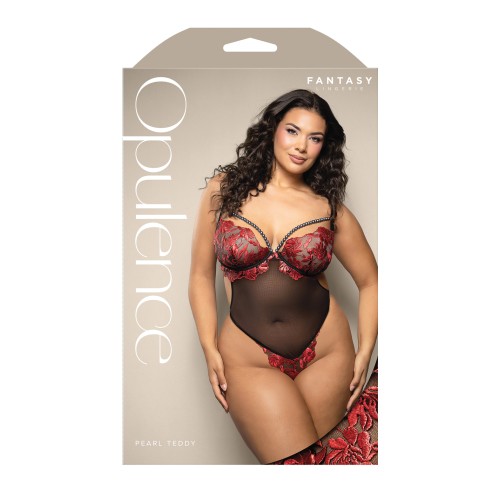 Opulence Embroidered Underwire Crotch Teddy Red QN