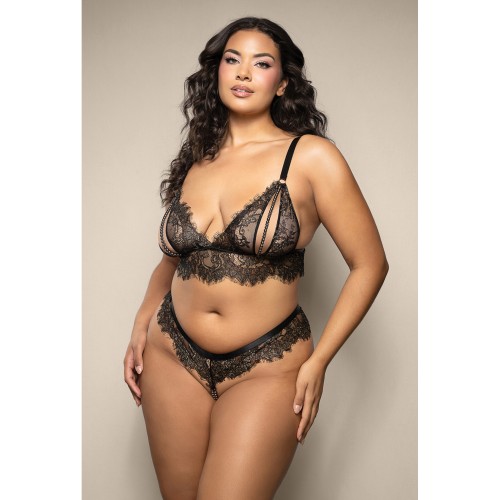 Bralette de Encaje de Pestañas Metálicas Negro QN