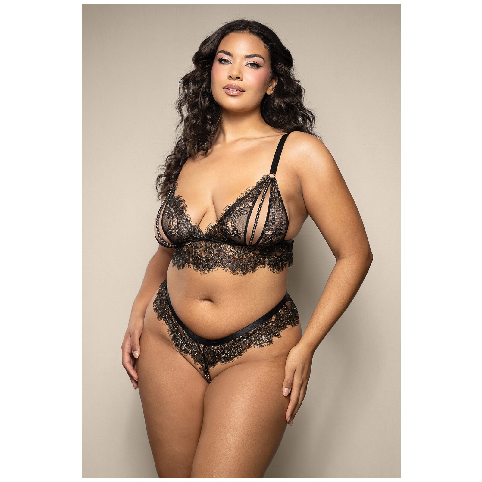 Opulence Metallic Eyelash Lace Bralette Black QN