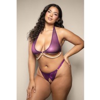 Opulence Shimmer Mesh Halter Top Panty Purple QN