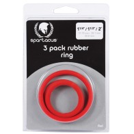 Spartacus Rubber Cock Ring Set Red Pack of 3