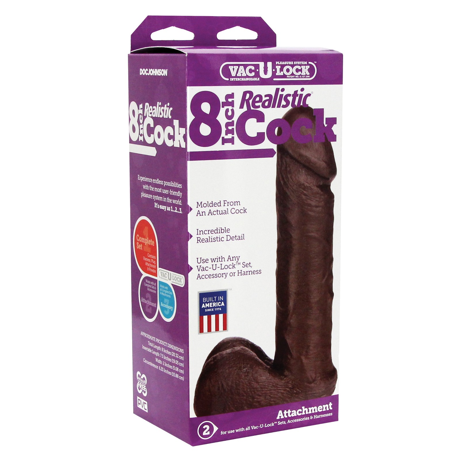 Vac-U-Lock 8 Inch Realistic Cock Attachment Black