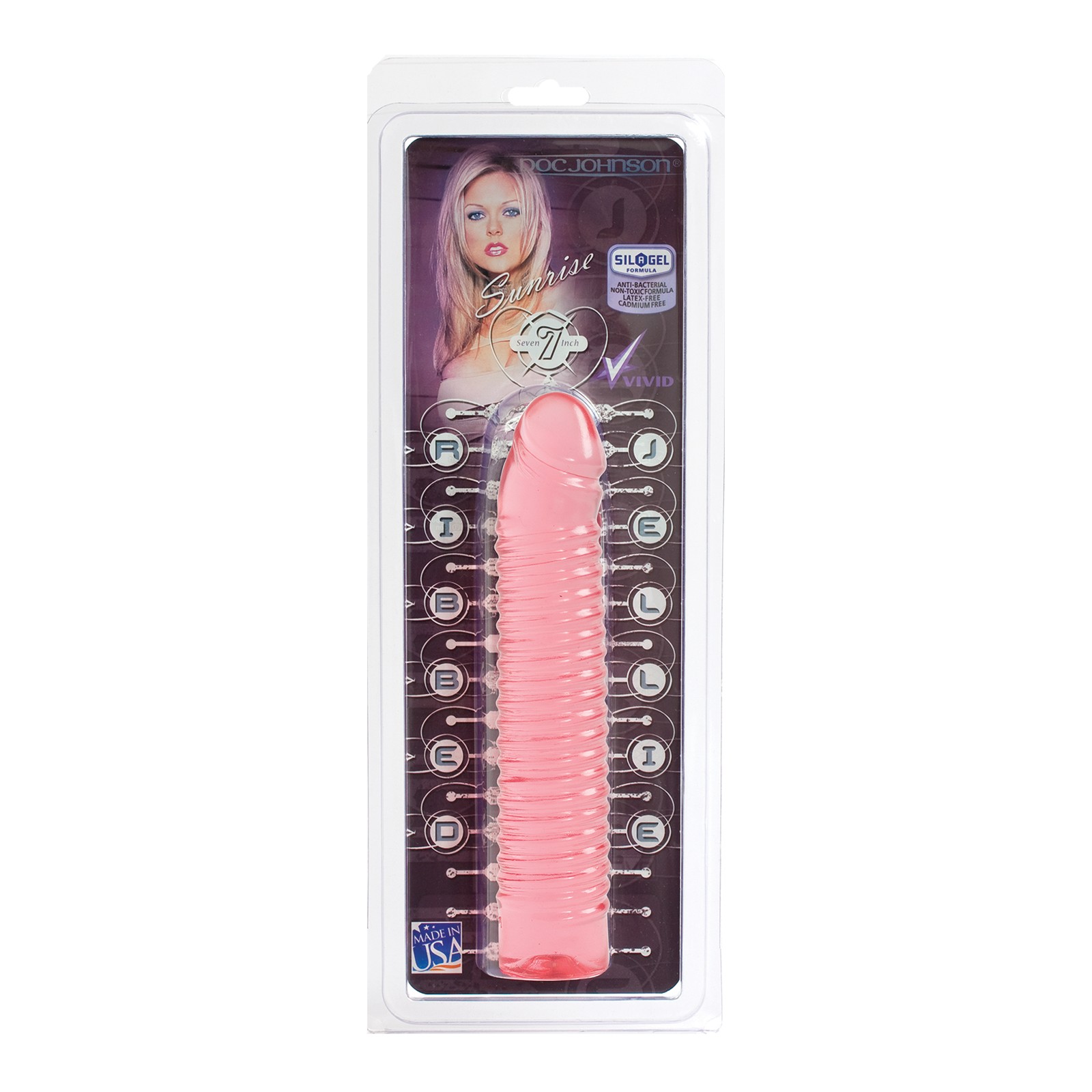 Vivid 7 Pink Ribbed Jelly Dildo