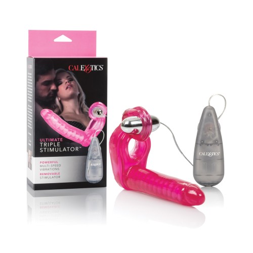 Ultimate Triple Stimulator Flexible Dong with Cock Ring - Pink