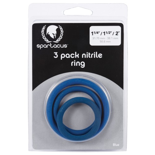 Spartacus Nitrile Cock Ring Set Blue Pack of 3